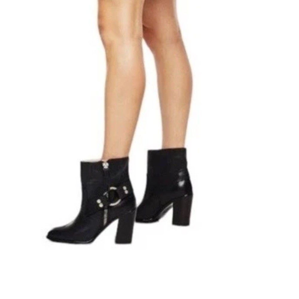 Diesel D-Flamingo Abz Harness Black Leather Block Heel Ankle Biker Western Boots